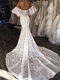 Gorgeous Mermaid Off the Shoulder Sweetheart Open Back Ivory Lace Wedding Dresses RJS975 Rjerdress