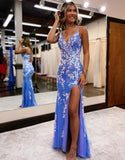 Gorgeous Mermaid Spaghetti Straps Split Prom Dress With Appliques Rjerdress