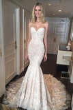 Gorgeous Mermaid Sweetheart Court Train Tulle Wedding Dresses with Appliques Lace Rjerdress