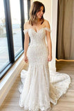 Gorgeous Off The Shoulder Long Mermaid Lace Wedding Dresses Rjerdress