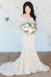 Gorgeous Off the Shoulder White Lace Long Sleeves Mermaid Wedding Dress Rjerdress