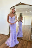 Gorgeous Pink Lace Long Sweetheart Sleeveless Mermaid Appliques Prom Dresses Rjerdress