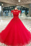 Gorgeous Red Bridal Dress Special Price High Neck Floor Length Lace Up Rjerdress