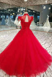 Gorgeous Red Bridal Dress Special Price High Neck Floor Length Lace Up Rjerdress
