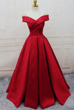Gorgeous Red Off Shoulder Sweetheart Sleeveless Long Lace up Satin Prom Dresses RJS364