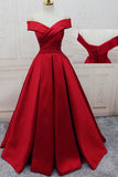 Gorgeous Red Off Shoulder Sweetheart Sleeveless Long Lace up Satin Prom Dresses RJS364 Rjerdress