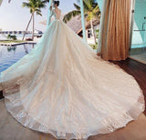 Gorgeous Scoop Lace Appliques Flowers White Organza Long Sleeve Wedding Dresses RJS177 Rjerdress