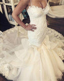 Gorgeous Spaghetti Straps Mermaid/Trumpet Wedding Dresses With Covered Button Rjerdress