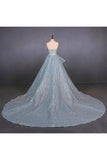 Gorgeous Strapless Puffy Prom Dress, Glitter Sheath Evening Dress With Detachable Train Rjerdress