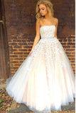 Gorgeous Strapless Sleeveless White Tulle Ball Gown Long Prom Dress Wedding Dresses Rjerdress