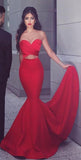 Gorgeous Strapless Sweetheart Sleeveless Open Back Mermaid Red Long Prom Dresses RJS768