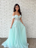 Gorgeous Tulle Prom Dresses Off The Shoulder With Appliques