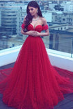 Gorgeous Tulle Red Off the Shoulder Sweetheart A-Line Lace up Wedding Dresses UK RJS498