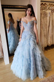 Gorgeous Tulle Tiered Off The Shoulder Gradient Prom Dress With Appliques