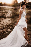 Gorgeous Unlined Lace Bodice V Neck Bride Dresses White Backless A Line Wedding Dresses