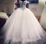 Gorgeous Wedding Dresses A-Line Sweetheart See Through Floor-Length Tulle With Pearls Lace Up Rjerdress