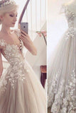 Gorgeous  Wedding Dresses Scoop Neck A-Line  Tulle With Appliques Floor Length Rjerdress
