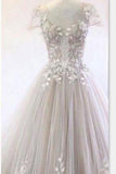 Gorgeous  Wedding Dresses Scoop Neck A-Line  Tulle With Appliques Floor Length Rjerdress