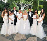 Gorgeous White Tulle Strapless Mermaid Long Cheap Simple Long Bridesmaid Dresses RJS574 Rjerdress