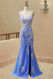 Gorgeous Mermaid Spaghetti Straps Split Prom Dress With Appliques