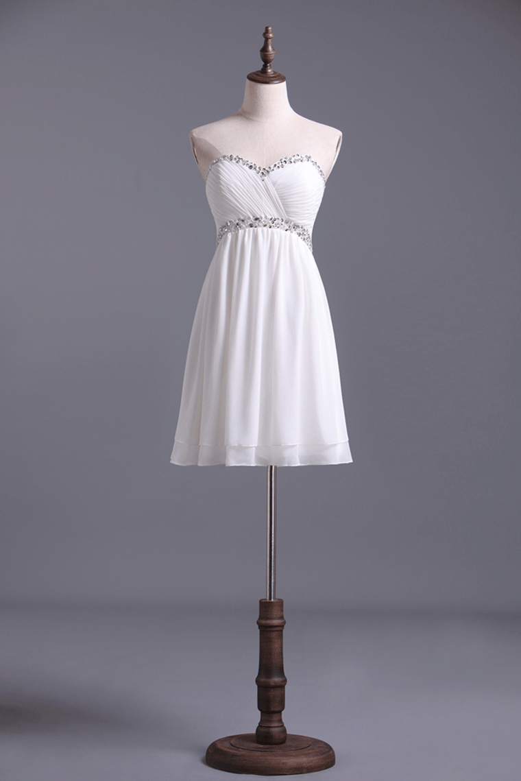 Graduation Dress Beaded Sweetheart Neckline And Waistline Pleated Bodice Chiffon White Short/Mini Rjerdress