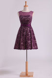 Grape Hoco Dresses Scoop A Line With Sash And Beads Short/Mini Rjerdress
