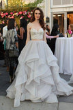 Gray Tulle Organza Two Piece Sweetheart A-line Long Prom Dress