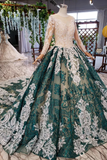 Green Long Sleeves Ball Gown Lace Quinceanera Dresses With Appliques, Long Prom Gown Rjerdress