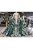 Green Long Sleeves Ball Gown Lace Quinceanera Dresses With Appliques, Long Prom Gown Rjerdress