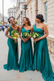 Green Mermaid One Shoulder Floor Length Romantic Bridesmaid Dresses Rjerdress