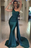 Green Mermaid One Shoulder Floor Length Romantic Bridesmaid Dresses Rjerdress
