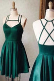 Green satins short dresses sexy open back mini Hoco dresses RRJS394
