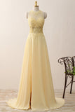 Wedding Guest Dresses A Line Scoop Chiffon Sweep Train With Beads And Slit
