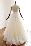 Half Sleeve A Line Ivory V Neck Tulle Lace Organza Long Wedding Dress, Floor Length Bride Dress Rjerdress