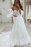 Half Sleeve A Line Lace Appliques Wedding Dresses Sweetheart Wedding Gowns