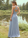 Halter A Line Chiffon Bridesmaid Dresses With Ruffles And Pocket Floor Length Rjerdress