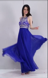 Halter A-Line/Princess Dark Royal Blue Formal Dresses Tulle And Chiffon Sweep Train