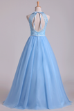 Halter A Line/Princess Party Dresses With Long Tulle Skirt Rjerdress