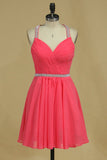 Halter A Line Short/Mini Hoco Dresses Chiffon With Beads And Ruffles Rjerdress