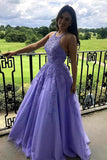 Halter A-line Lavender Tulle Prom Dress with Open Back Long Evening Dresses uk RJS411