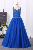 Halter Ball Gown Flower Girl Dresses Dark Royal Blue With Beading Rjerdress