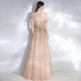 Halter Bead Bodice A Line Long Tulle Prom Dresses Evening Dresses Rjerdress