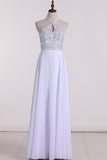 Halter Beaded Bodice A Line Party Dresses Chiffon With Slit
