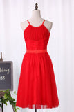 Halter Bridesmaid Dresses Tulle With Ruffles And Sash A Line Rjerdress