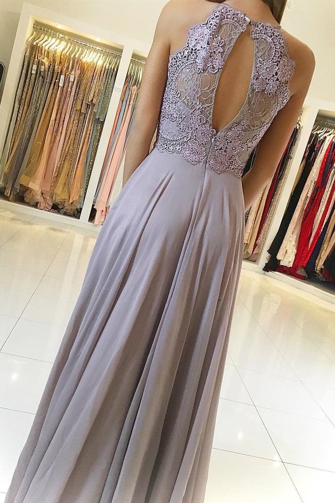 Halter Chiffon Prom Dresses A Line With Applique And Beads Rjerdress