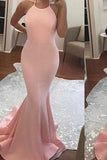 Halter Mermaid Halter Pink Backless Long Sleeveless Floor Length Long Prom Dresses RJS766