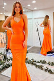 Halter Orange Backless Long Backless Halter Mermaid Fitted Sexy Evening Dresses RJS819 Rjerdress