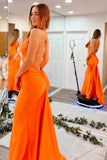 Halter Orange Backless Long Backless Halter Mermaid Fitted Sexy Evening Dresses RJS819 Rjerdress