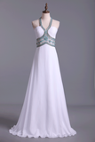 Halter Party Dress A-Line Pick Up Long Chiffon Skirt With Crystal Beading And Ruffles Rjerdress