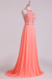 Halter Party Dresses A Line Chiffon & Tulle Sweep Train With Beading Rjerdress